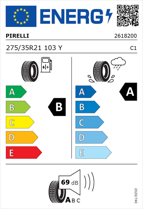 Tyre Label for Pirelli P ZERO Run Flat 275/35R21 103Y