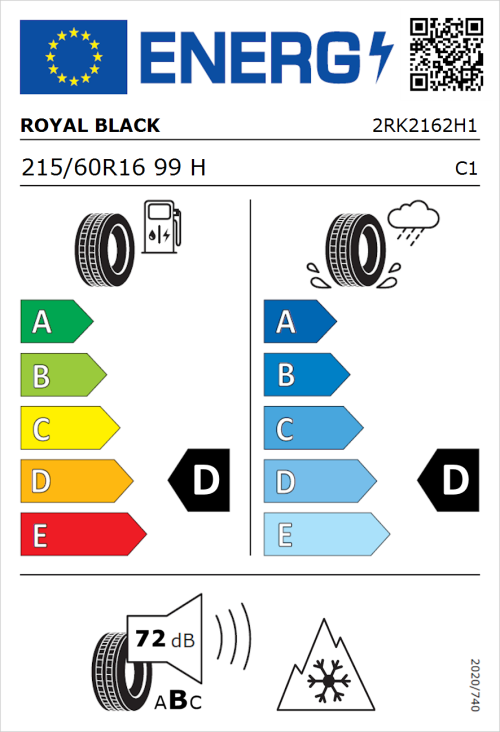 Tyre Label for Royal Black Winter HP 215/60R16 99H