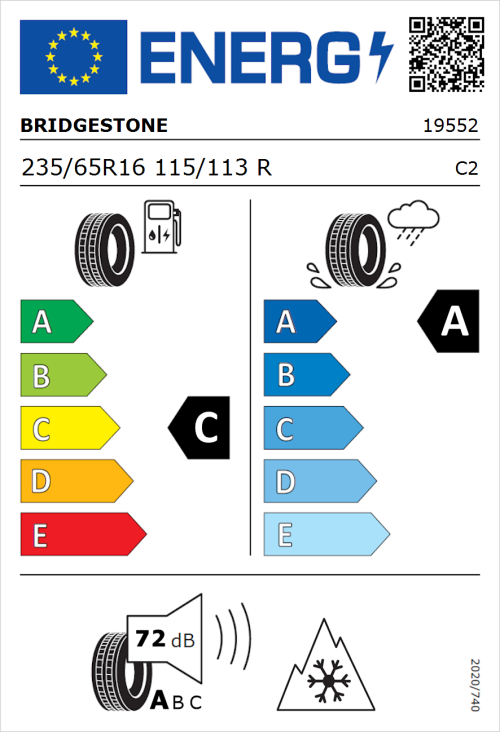 Tyre Label for Bridgestone Duravis All Season 235/65R16 115/113R