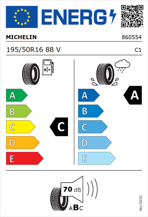 Tyre Label for Michelin Primacy 4+ 195/50R16 88V