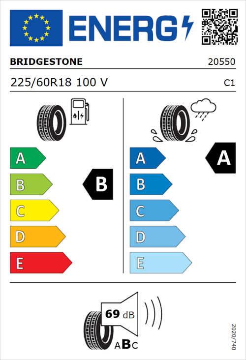 Tyre Label for Bridgestone Turanza 6 225/60R18 100V