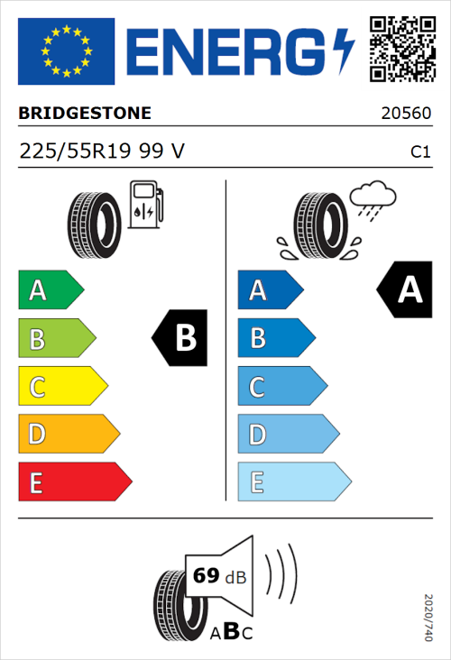 Tyre Label for Bridgestone Turanza 6 225/55R19 99V