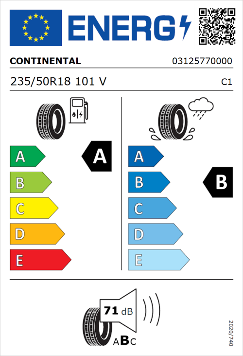 Tyre Label for Continental EcoContact 6 235/50R18 101V
