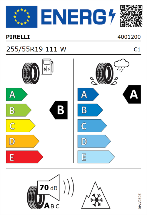 Tyre Label for Pirelli Scorpion All Season SF2 255/55R19 111W